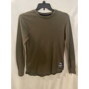 Ecko Unltd Shirt Mens M waffle Shirt Thermal khaki green Grunge Y2K Knit